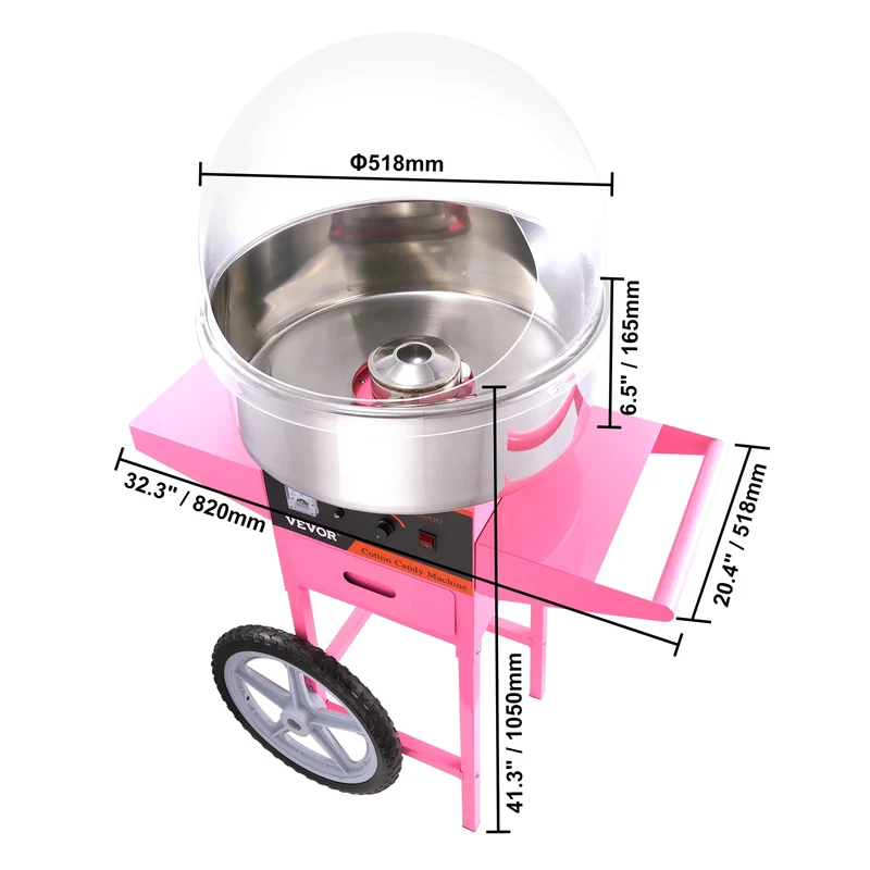 Suikerspinmachine – Suikerspin Maker – Snoepmachine – Feestmachine – Roestvrijstalen Kom – 500 Watt Motor