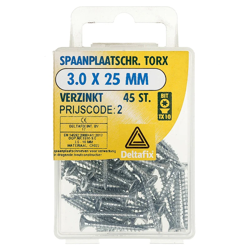 Deltafix spaanplaatschroef platkop 3x25mm 45st