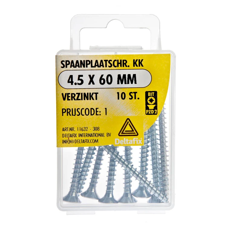 Deltafix spaanplaatschroef pozidrive platkop 4,5x60mm 10st