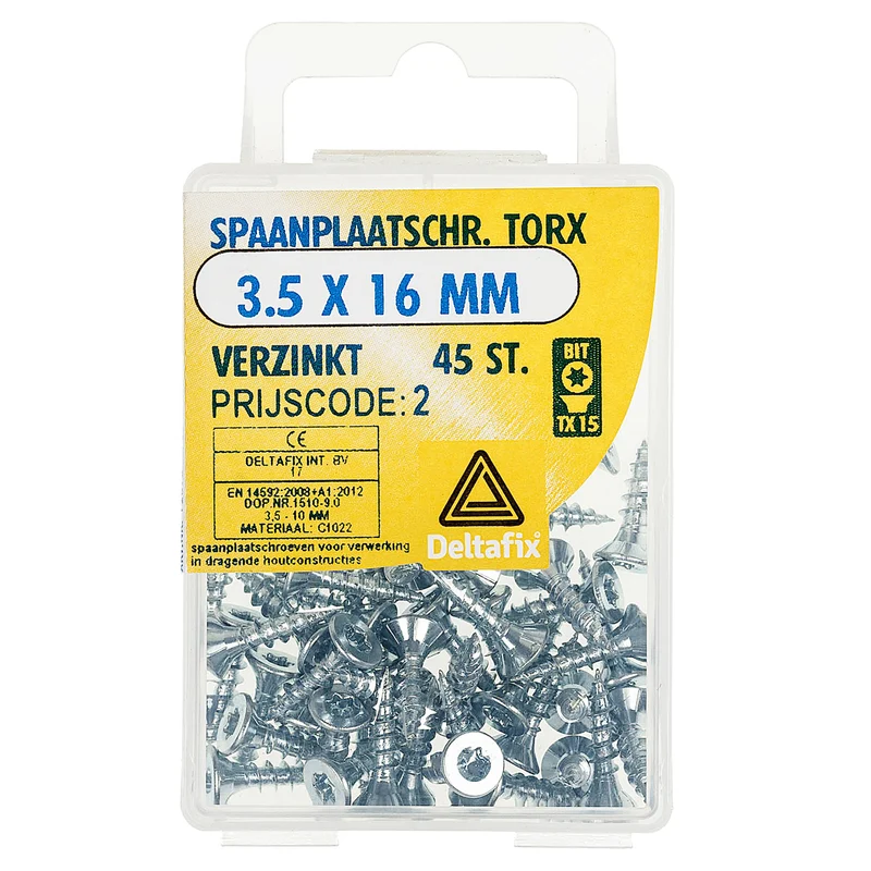Deltafix spaanplaatschroef platkop 3,5x16mm 45st