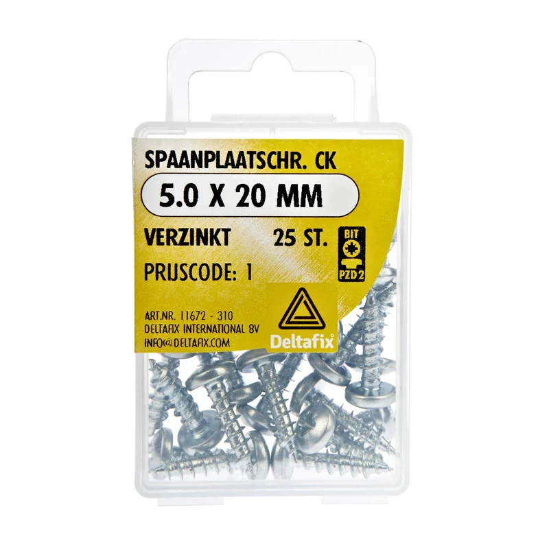 Deltafix spaanplaatschroef pozidrive cilinderkop 5x20mm 25st