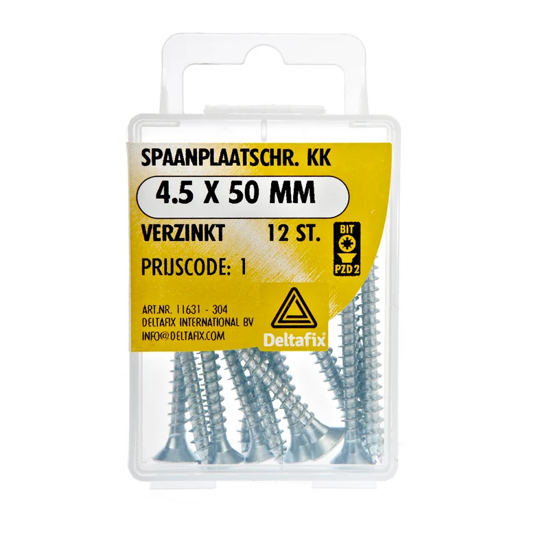 Deltafix spaanplaatschroef pozidrive platkop 4,5x50mm 12st