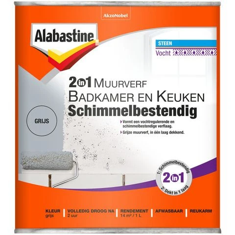 Alabastine 2in1 Muurverf lak mat grijs 1l