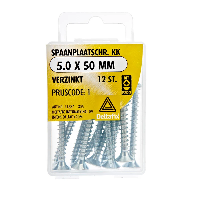 Deltafix spaanplaatschroef pozidrive platkop 5x50mm 12st