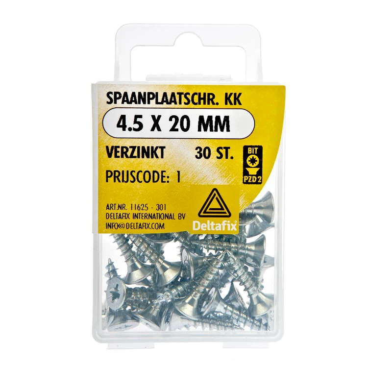 Deltafix spaanplaatschroef pozidrive platkop 4,5x20mm 30st