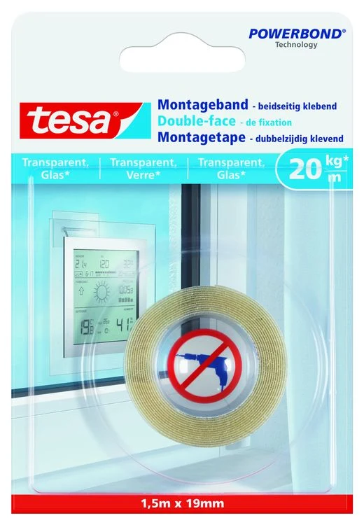 Tesa montagetape transparant 19mm 1,5m
