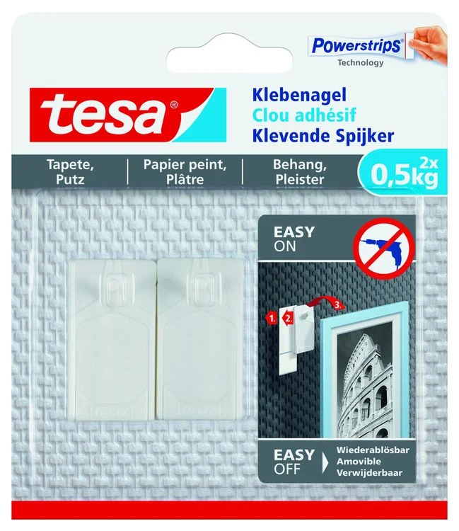 Tesa Powerstrips klevende spijker rechthoek kunststof wit 2st
