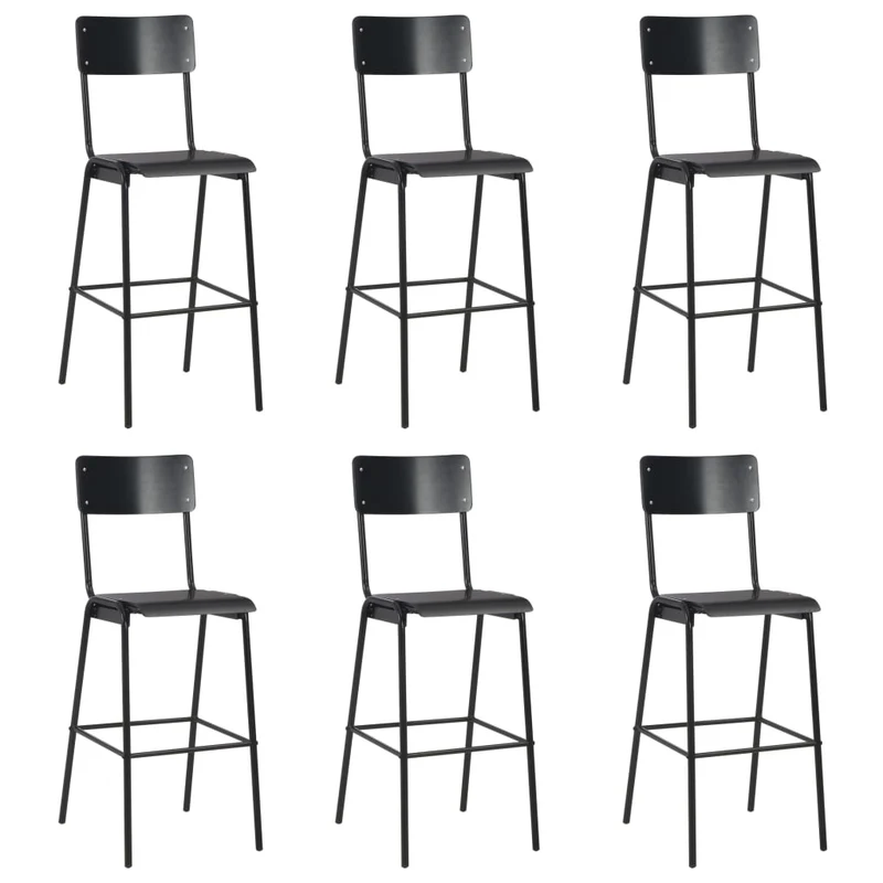 Barstoel – Barkruk – Barkruk – Keukenstoel – Bistrostoel – Set van 6 – Multiplex Zitting – Gepoedercoat Stalen Poten