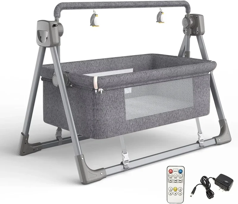 Co Sleeper - Baby Wieg - Wipstoel - Multifunctionele Elektrische Schommelstoel - 0-3 Jaar - Intelligente Slaapfunctie – Afstandsbediening - Newborn Baby Slapen Mand – Weig - Donkergrijs