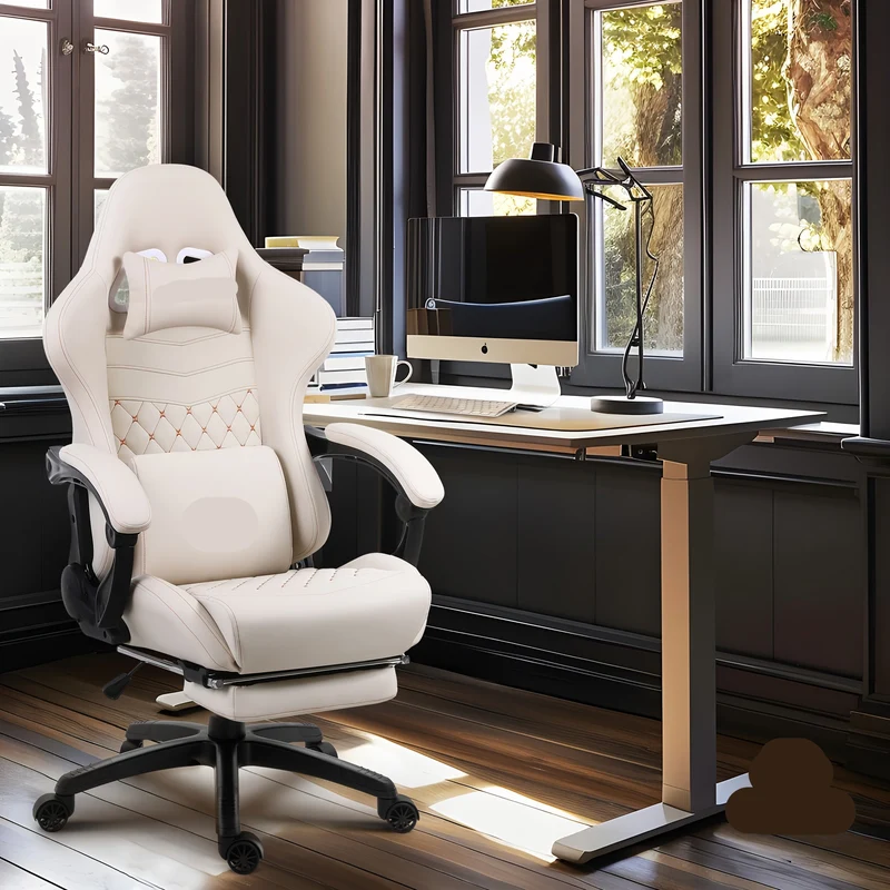 Ergonomische Bureaustoel – Gaming Stoel – Comfortabele Werkstoel – Retro Racingstijl – Verstelbare Zithoogte – 360 Graden Draaifunctie - Wit