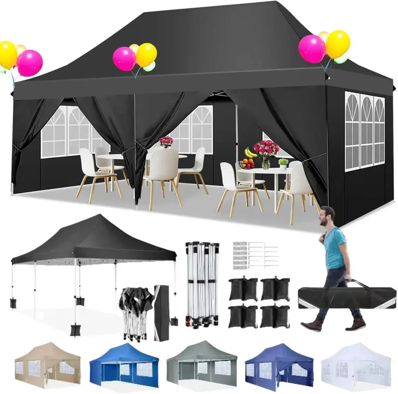 Gevouwen Gazebo – Overkapping – Tuentent – Partytent – 3x6 Meter – Waterdicht Oxford – Verstelbare Hoogte - Zwart