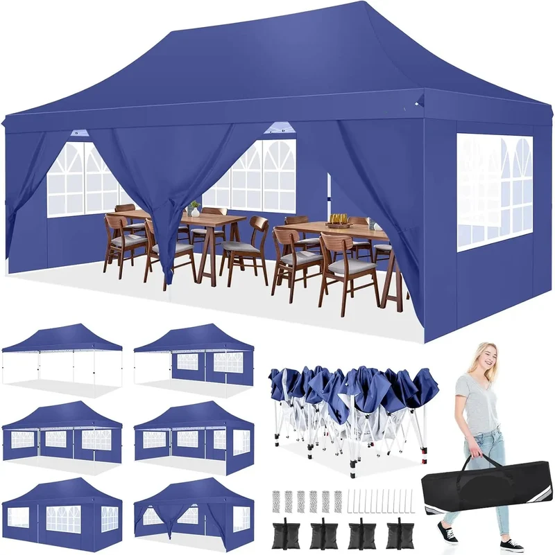 Partytent – Tuinpaviljoen – Feesttent – Inklapbare Tent – Waterdicht Oxford Doek – 3 X 6 Meter – 6 Afneembare Zijwanden - Marineblauw