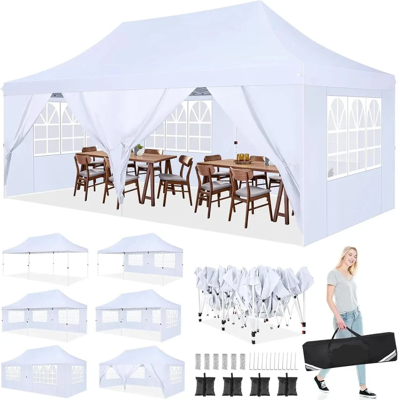 Partytent – Tuinpaviljoen – Feesttent – Inklapbare Tent – Waterdicht Oxford Doek – 3 X 6 Meter – 6 Afneembare Zijwanden - Wit
