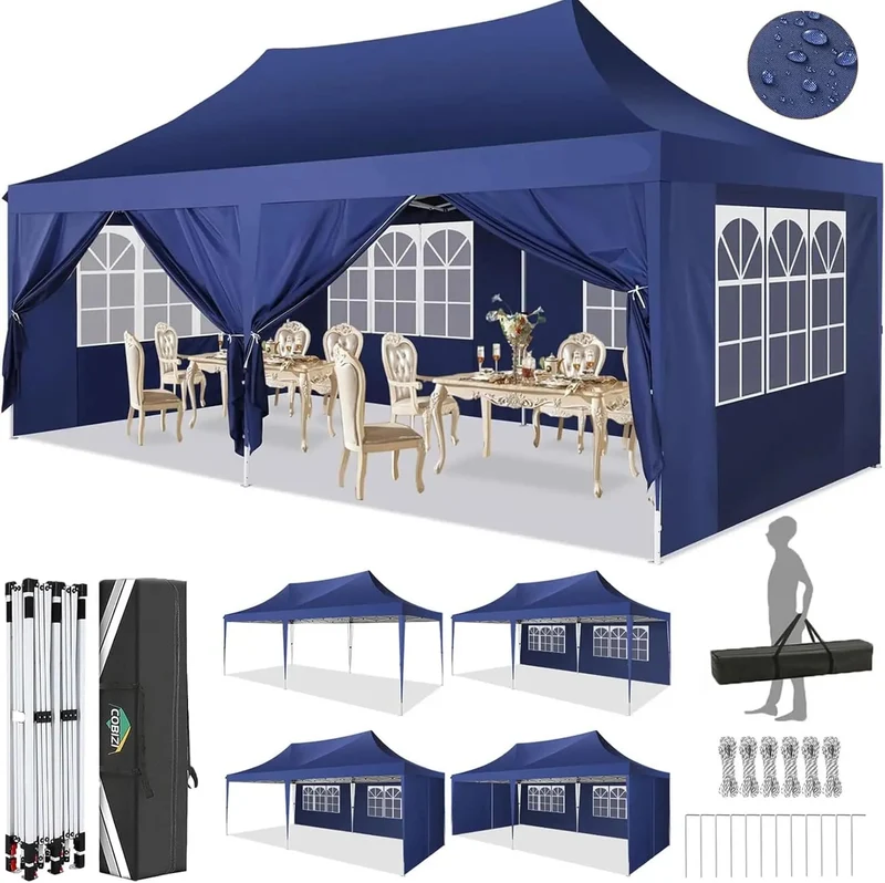 Partytent – Inklapbare Tent – Buitentent – Feesttent – Bruilofttent – Waterdicht Oxford Materiaal – Stevig Stalen Frame - Donkerblauw