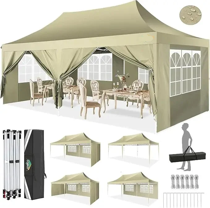 Partytent – Inklapbare Tent – Buitentent – Feesttent – Bruilofttent – Waterdicht Oxford Materiaal – Stevig Stalen Frame - Khaki