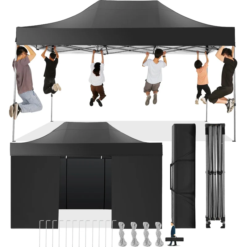 Partytent – Opvouwbare Tent – Tuinkamer – Overkapping – Waterdicht – 3x4,5 Meter – UV-Beschermd - Zwart