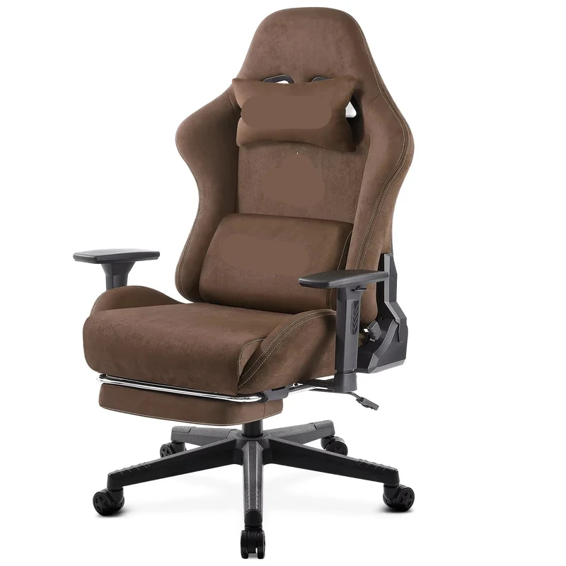 Gamestoel - Ergonomische Bureaustoel – Comfortabele Stoel – Bureaustoel Met Voetensteun – Verstelbare Bureaustoel – Echt Leer – Hoge Rugleuning – Uitklapbare Voetensteun - Bruin