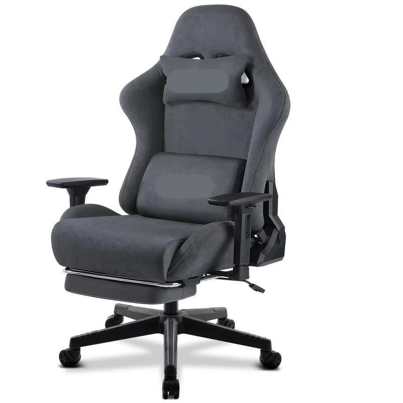 Gamestoel - Ergonomische Bureaustoel – Comfortabele Stoel – Bureaustoel Met Voetensteun – Verstelbare Bureaustoel – Echt Leer – Hoge Rugleuning – Uitklapbare Voetensteun - Grijs