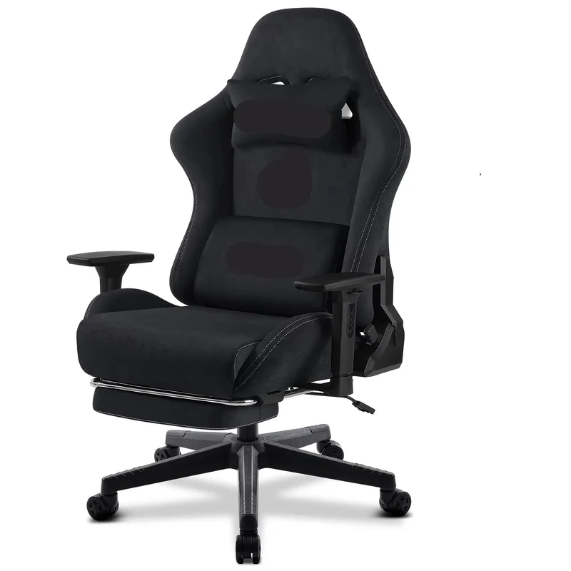 Gamestoel - Ergonomische Bureaustoel – Comfortabele Stoel – Bureaustoel Met Voetensteun – Verstelbare Bureaustoel – Echt Leer – Hoge Rugleuning – Uitklapbare Voetensteun - Zwart