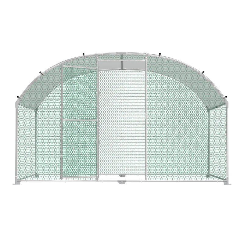 Chicken Coop 300x200x185cm Free-Range Enclosure Cages Small Animal Coop Galvanized Steel Chicken Cage Poultry Coop Aviary with PE Roof Outdoor Enclosure with Lock Poultry Coop, Dome Roof