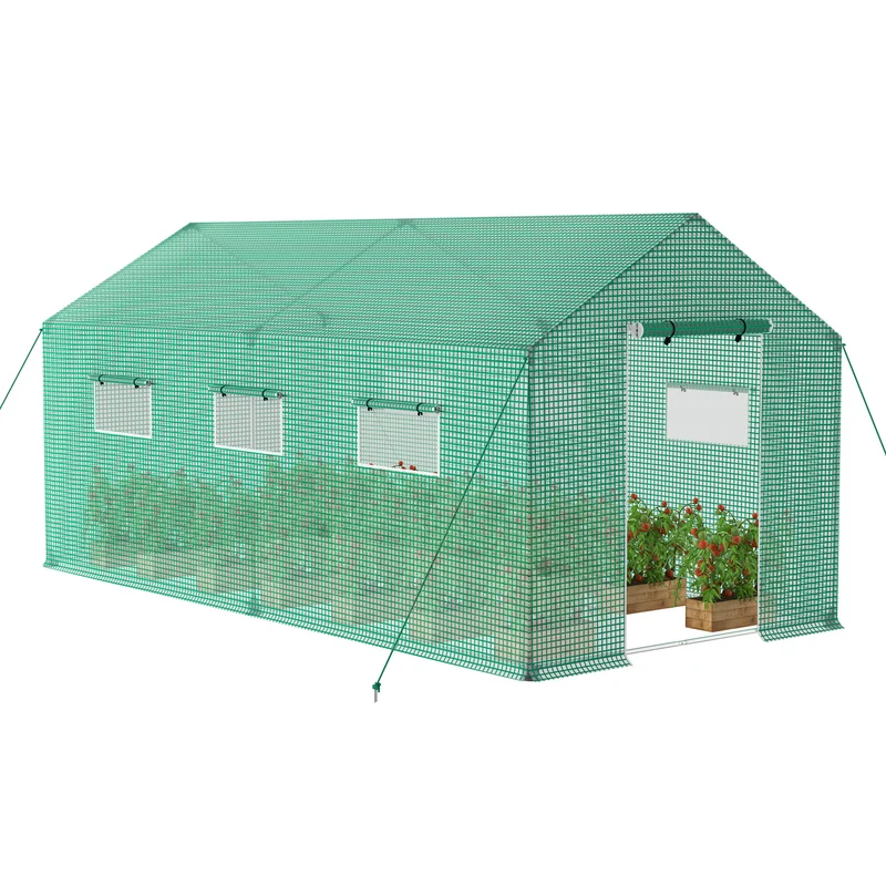 Galvanized Foil Tunnel Greenhouse with Door and Mesh Window, Green, Sizes 3x2x2m/4. 5x2x2m-Ideal for Plant Cultivation