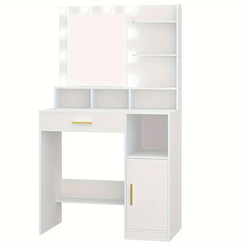 Kaptafel – Make-up Tafel – Cosmeticatafel – Opmaaktafel – Dressing Table – Met Spiegel en 10 LED-lampen – 3 Verstelbare Lichtstanden en Veel Opbergruimte