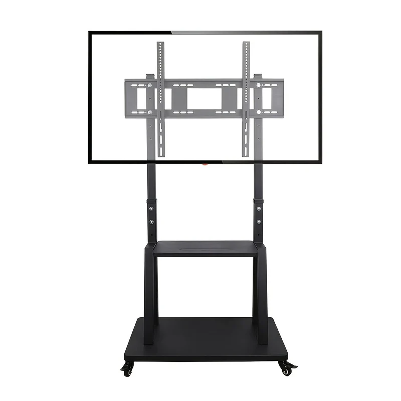 Mobiele TV-standaard – Verrijdbare TV-wagen – Verstelbare TV-houder – Mobiele TV-kar – TV-trolley Zwart – Verstelbare hoogte tot 175 cm – Stevige metalen constructie tot 80 kg