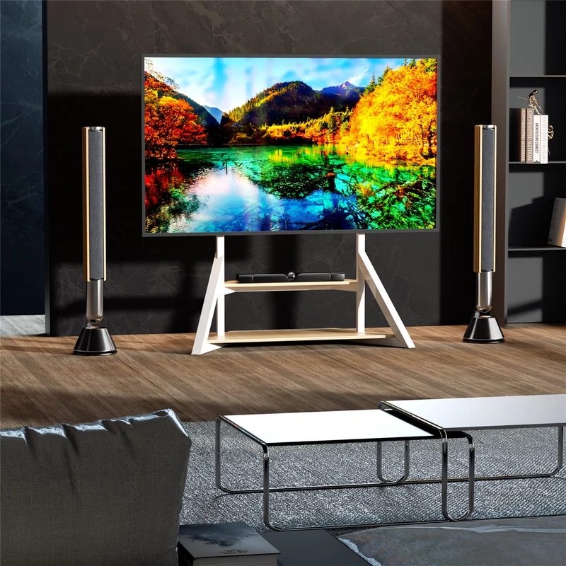 Heavy Duty Floor TV Stand, Universal TV Stand for 65-100 inch TVs up to 99.79 KG, Height Adjustable Standing TV Mount, Tall TV Mount with Storage Shelves, Max VESA 800x600mm for Meeting Room, Living Room