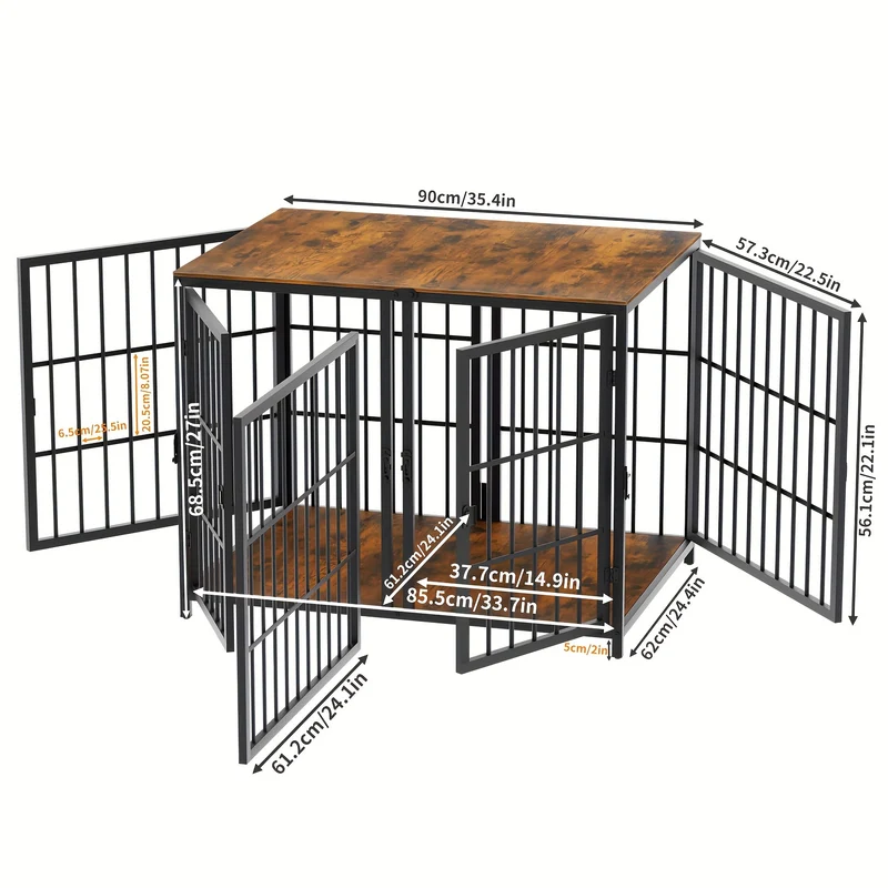 Furniture-style dog cage: heavy-duty wooden dog cage, side table, pet dog cage, with four doors and locks, suitable for small to medium-sized dogs, MDF+Metall, can be infinitely spliced, very suitable for pet stores, thick an