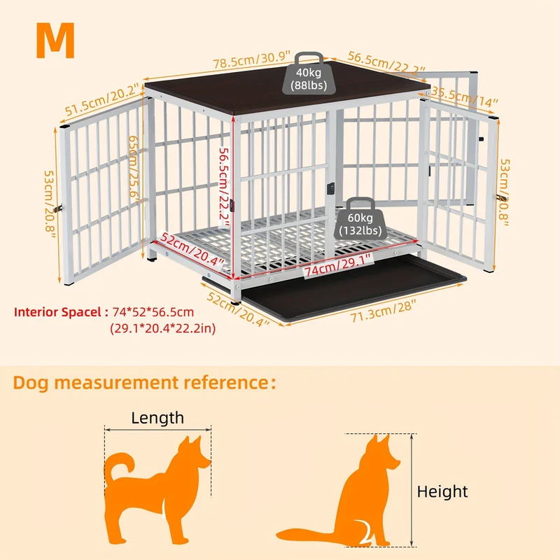 Wooden Dog Crate: Furniture Style Dog Crate Pet Kennel, End Table, with Three Doors and Removable Tray, for Small Medium Large Dogs, Black and white, M/L/XL