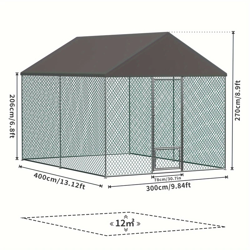 Kippenren – Kippenhok – Pluimveestal – Buitenren – Dierenren – 12 m² – Gegalvaniseerd Metaal – Waterdicht & UV-bestendig Dak