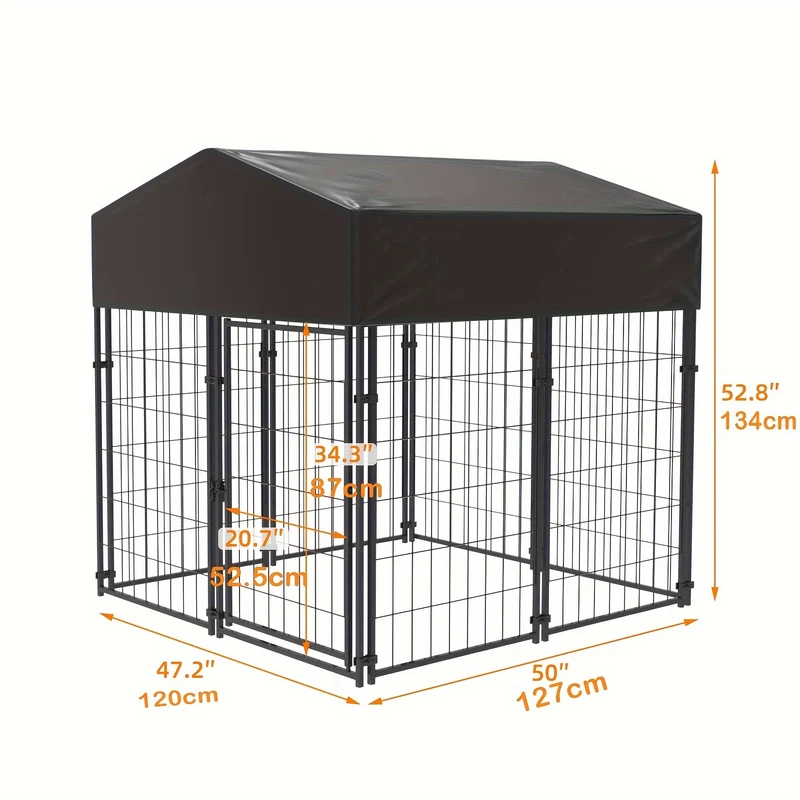 Buitenren Hondenren – Dierenren – Hondenkooi – Kippenren – Tuinren – Metalen Gelaste Draadvoering – Waterdichte Zonwering – 134 cm Hoog
