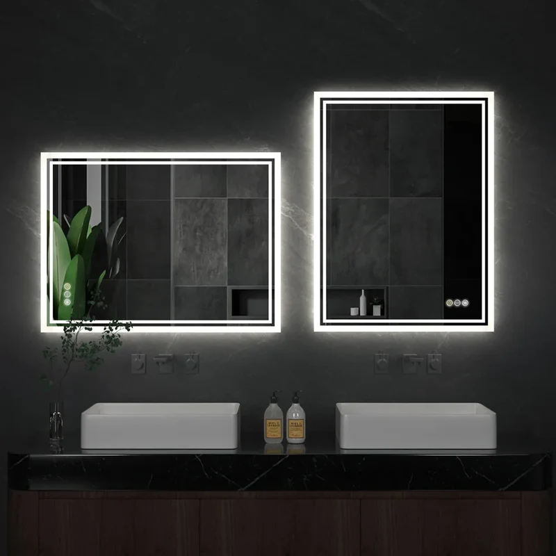 Badkamerspiegel - met Licht - Wandspiegel - Montage - Frameloze - 60x80cm - Anti-condens - met Licht Achtergrondverlichting - Aanraaksensor - Dimbaar Ontwaseming - voor Badkamer - Toilet - Douche - Make-up en Scheren