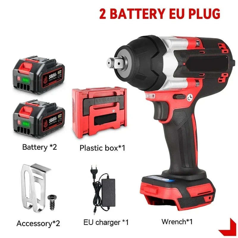 Slagmoersleutel - met Accu - Slagschroevendraaier - Brushless - Elektrische - Torque - 1800Nm Draadloze - 1/2 Inch - 18V Batterij - Handgereedschap - 2 Batterij en Kunststof Doos