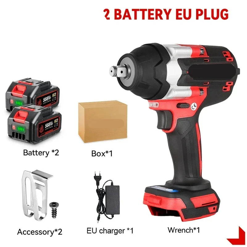 Slagmoersleutel - met Accu - Slagschroevendraaier - Brushless - Elektrische - Torque - 1800Nm Draadloze - 1/2 Inch - 18V Batterij - Handgereedschap - 2 Batterij