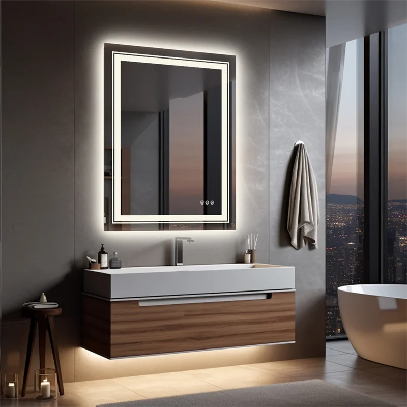 Badkamerspiegel - met Licht - Wandspiegel - Montage - Frameloze - 50x70cm - Anti-condens - met Licht Achtergrondverlichting - IP65 Waterdicht - Aanraaksensor - Dimbaar Ontwaseming - Douche - Make-up en Scheren