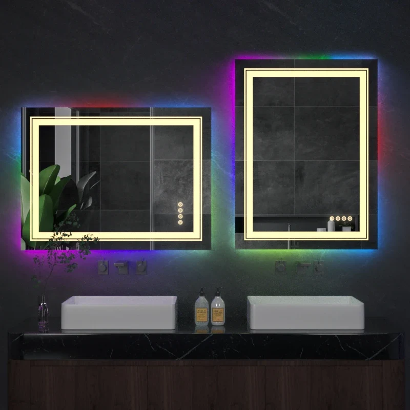 Badkamerspiegel - met Touchscreen - Wandspiegel - Montage - Frameloze - 70x90cm - Anti-condens - IP65 Waterdicht - Dimbaar - Verstelbare Verlichting - Modern Design