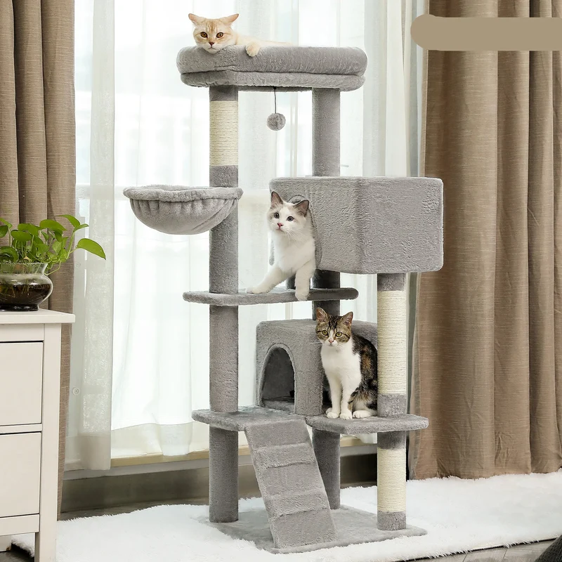 Kattenboom - Meerdere Verdiepingen – Kattenkrabpaal - met Luxe Huis - Ligmand - Sisal - Speelballetje – Stevig Kattenmeubel - Binnenkatten - 143 cm - Gijs