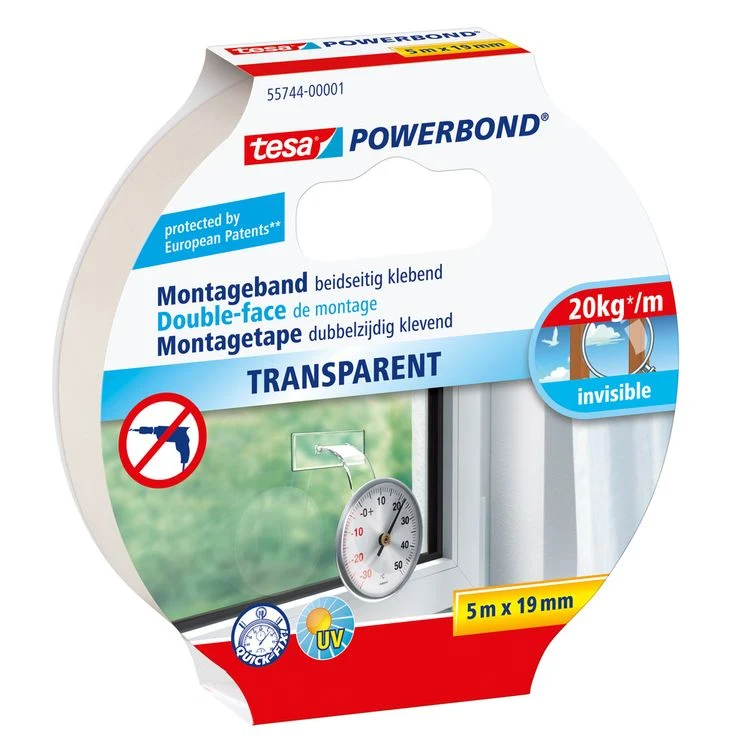 Tesa Powerbond montagetape transparant 19mm 5m