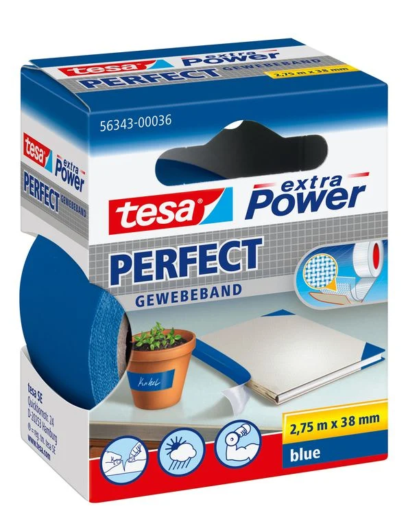 Tesa Extra Power Perfect textieltape blauw 38mm 2,75m