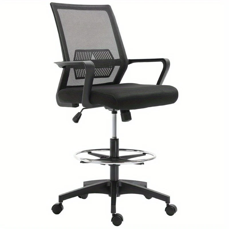 Ergonomische Bureaustoel – Comfortabele Kantoorstoel – Werkstoel – Bureaustoel Verstelbaar – Draaistoel – Lendensteun – Handmatige Hoogteverstelling – Aluminium Frame – Zwenkwieltjes Voor Harde Vloeren