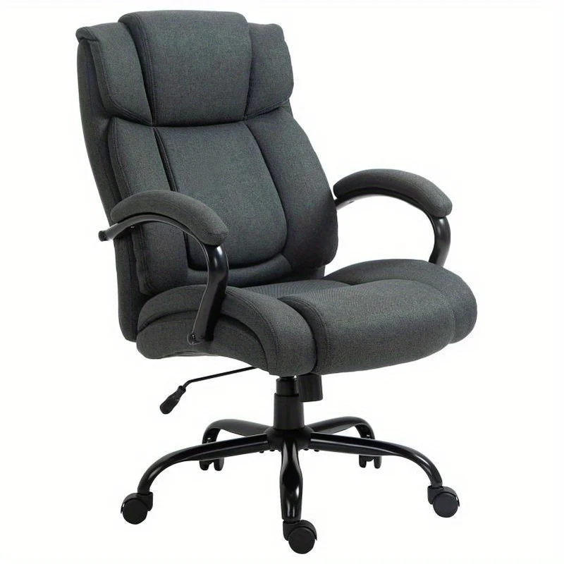 Ergonomische Bureaustoel – Bureaustoel Met Armleuning – Draaistoel – Office Chair – Werkstoel – Verstelbare Hoogte – 360° Draaibaar – Stevige 5-Wielbasis – Duurzaam Vinyl – Grijs