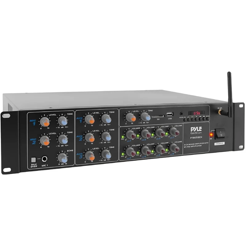 8-Kanaals Bluetooth Versterker – Draadloze Audio Versterker – Multi-Zone Mixer – Home Stereo Receiver – PA Versterker – 4000 Watt Vermogen – Voice Priority Functie