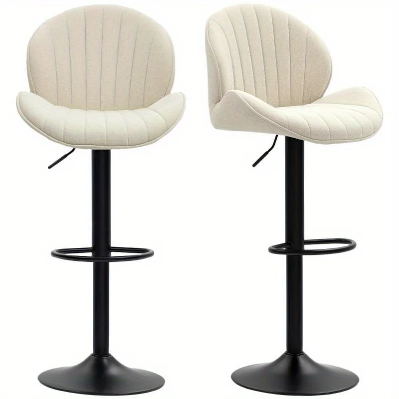 Barkrukset – Barkrukken – Barstoelen – Keukenstoelen – Zitkrukken – Verstelbare Zithoogte – Draaibare Stoffen Zitting – Beige Met Zwart Stalen Frame