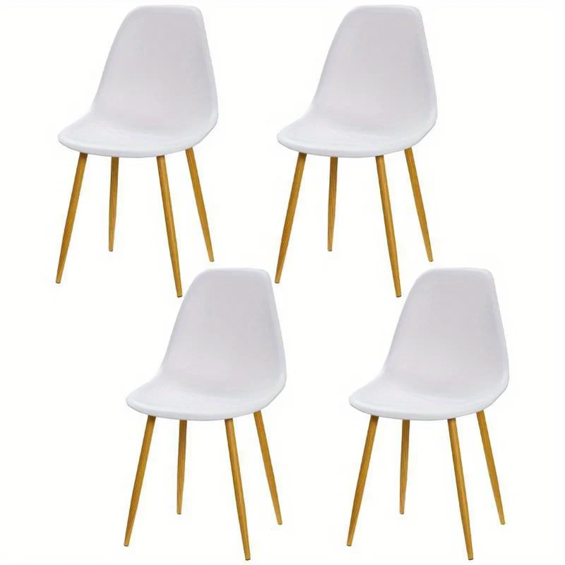 Eetkamerstoelen – Stoelen – Zitmeubels – Eetkamerstoelen Set – Witte Stoelen – Houtlook Zitting – Metalen Poten – Antislip – Draagvermogen 120 kg