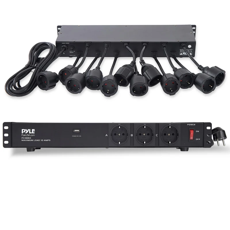 Stekkerdoos – Stroomverdeler – Aansluitunit – Stopcontacten – Multistekker – 16 Vaste Uitgangen – Ingebouwde USB 5V/2A – Overspanningsbeveiliging – 4,57m Kabel – 1U Rackmount