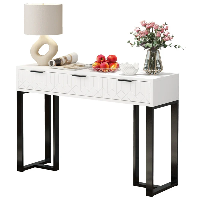 Moderne Sidetable – Dressoir – Opbergkast – Wandtafel – Console Table – Wit MDF Met Gouden Metalen Frame – 5 Lades – Compact En Duurzaam