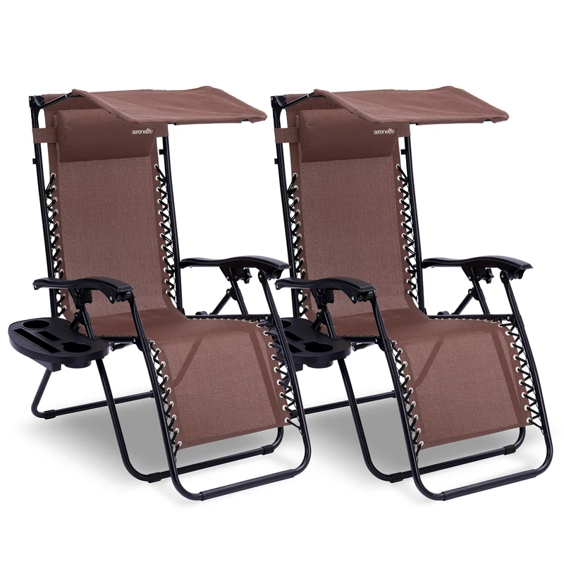 Lounge Stoel – Tuinstoel – Ligstoel – Relaxstoel – Verstelbare Stoel – Ingebouwd Zonnescherm – Afneembare Zijtafel met 2 Cupholders