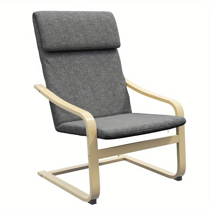 Relaxstoel – Fauteuil – Schommelstoel – Eetstoel – Lounge Chair – Donkergrijs Linnenlook – Berkenhouten Frame – Compact 66,5x80x99 cm – Met Hoofdsteun en Armleuningen