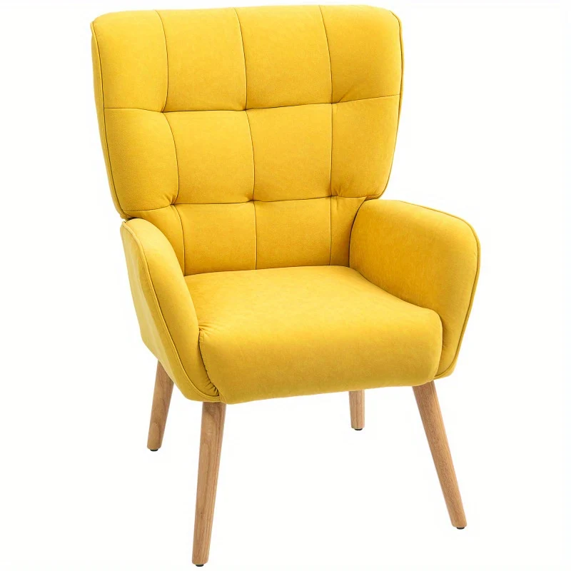 Lounge Chair – Fauteuil – Relaxstoel – Leunstoel – Velvet Stoel – Geel – Zachte Velvet Bekleding – Robuuste Houten Poten